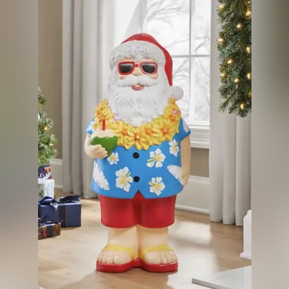 HOME ACCENTS 2023 BLOW MOLD LED 2.5 FT COASTAL BEACH HAWAIIAN SANTA CLAUS